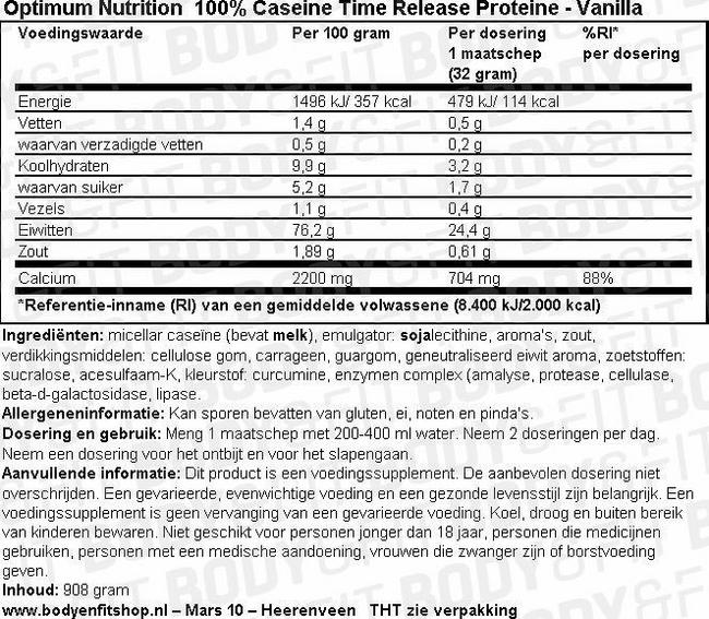 100% Caseine Time Release Proteine Nutritional Information 1