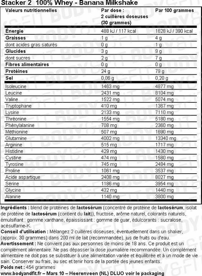 100% Whey - Stacker 2 Nutritional Information 1