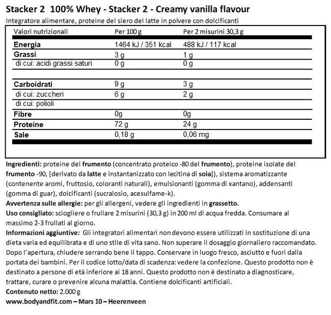 100% Whey Nutritional Information 1