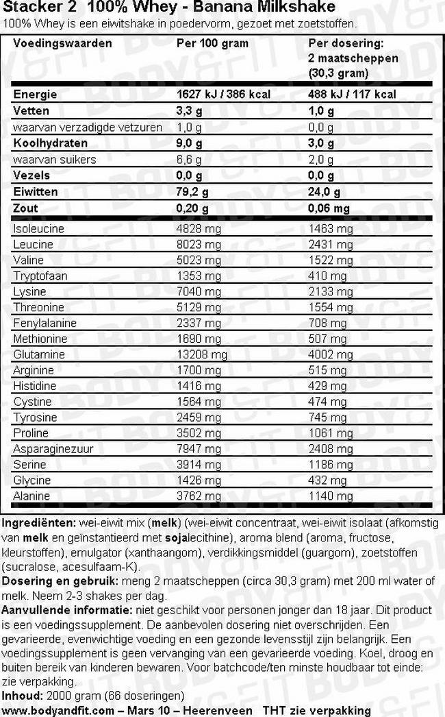 100% Whey - Stacker 2 Nutritional Information 1