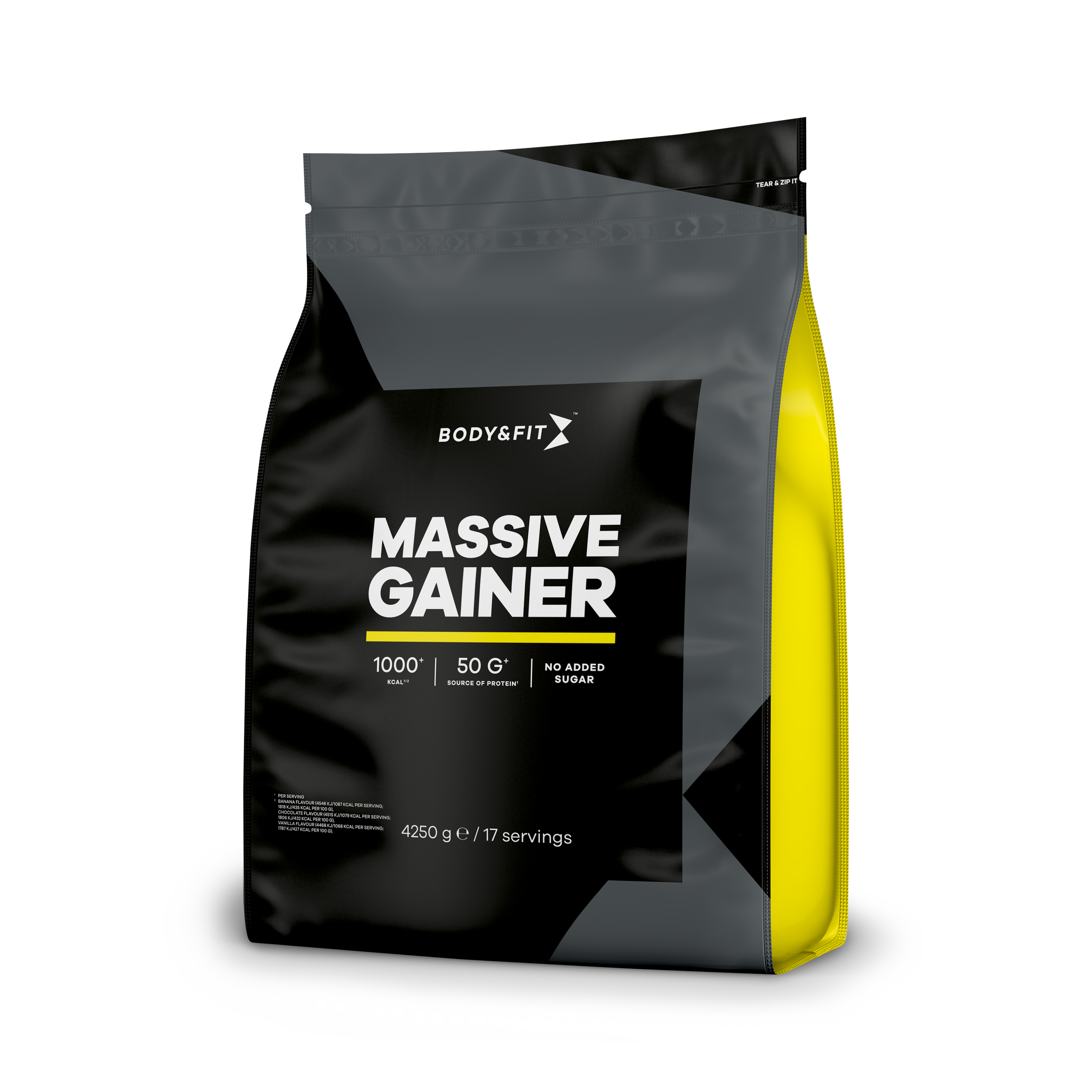 Body & Fit Massive Gainer - Banaan - Weight Gainer - 1087 kcal per shake - Mass Gainer - 4250 gram (17 shakes)