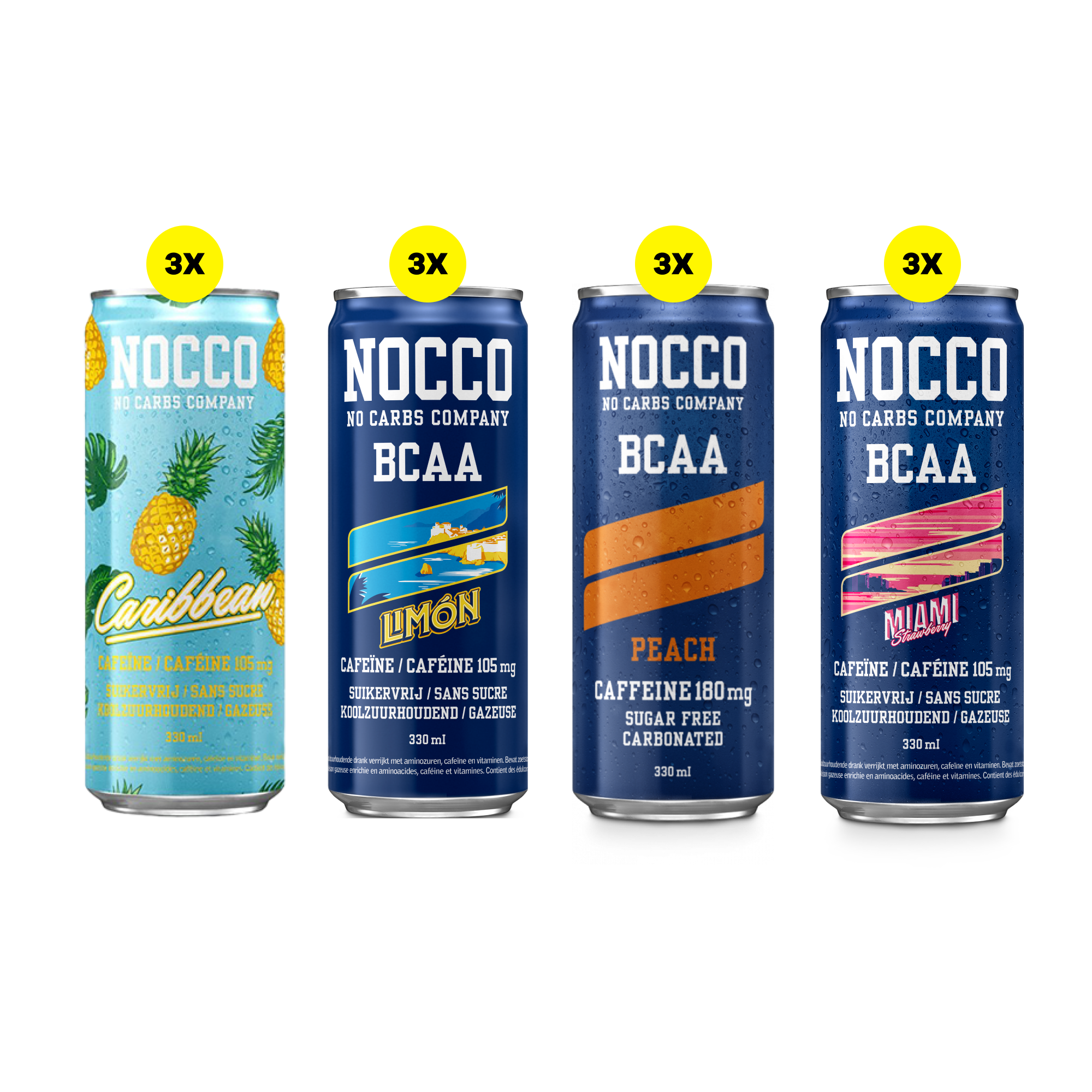 Nocco BCAA Drink - Nocco - No Carbs Company - Mix Box (3x4 Smaken) - 12 Stuks (3960 Ml)