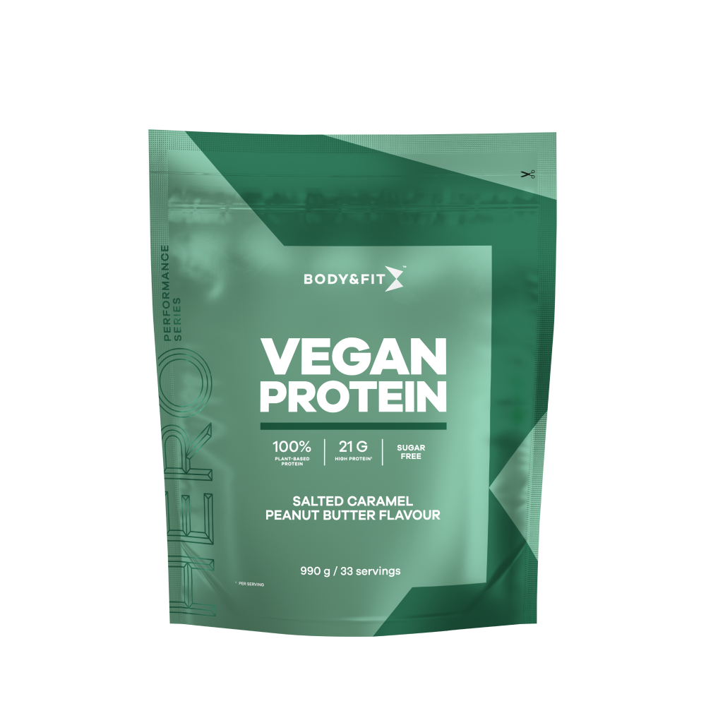 Body & Fit Vegan Protein Eiwitshake - Salted Caramel Peanut Butter - Vegan Proteine Poeder - Plantaardige Eiwitshake - 990 gram (33 shakes)