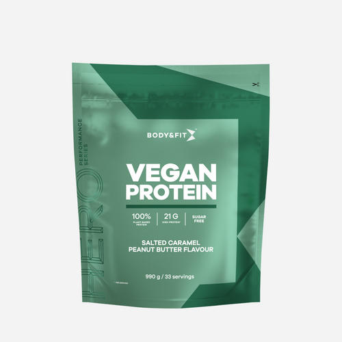 Body & Fit Vegan Protein Eiwitshake - Salted Caramel Peanut Butter - Vegan Proteine Poeder - Plantaardige Eiwitshake - 990 gram (33 shakes)