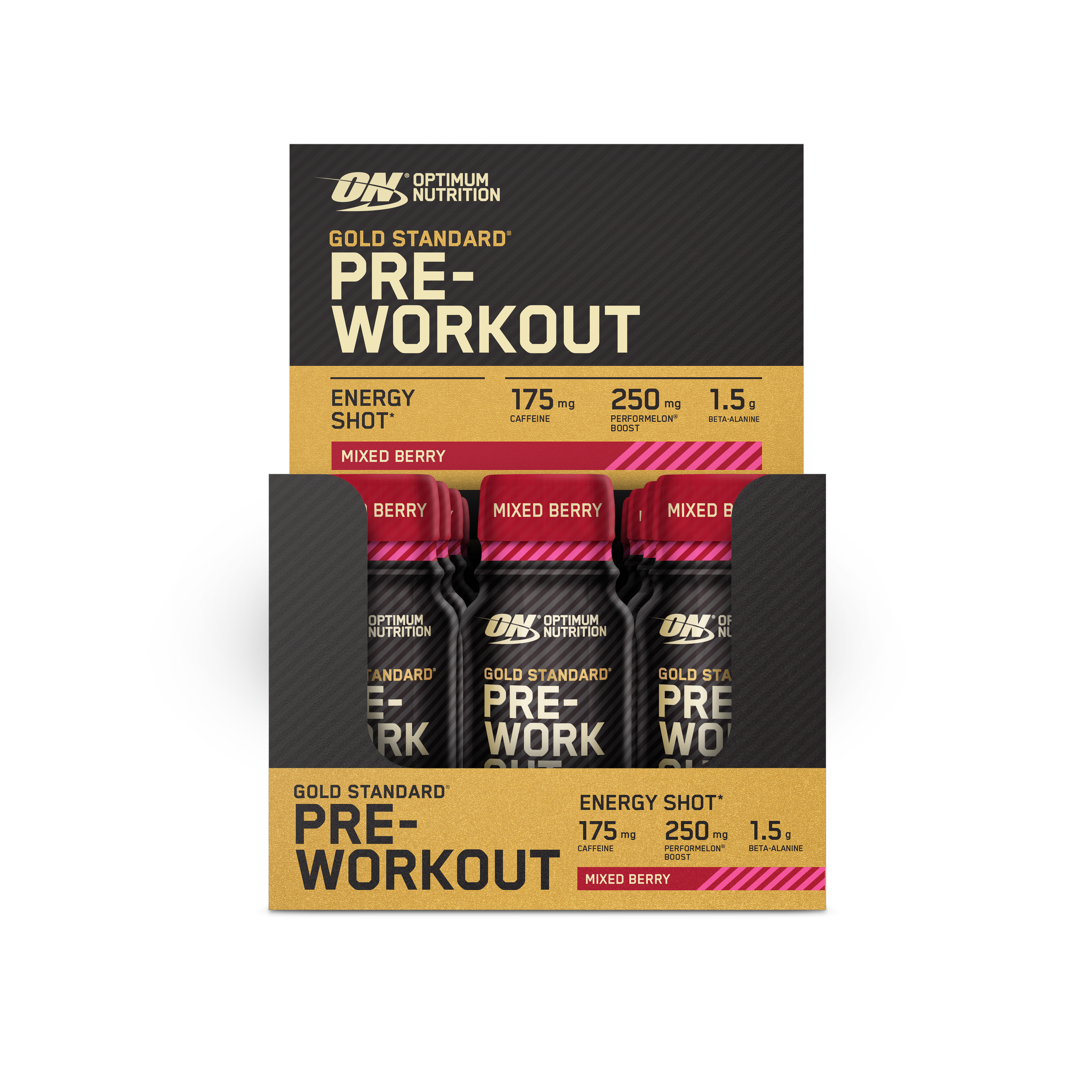 Optimum Nutrition Gold Standard Pre Workout Shots - Pre-Workout Mixed Berries - Ready to Drink - 12 x 60ml