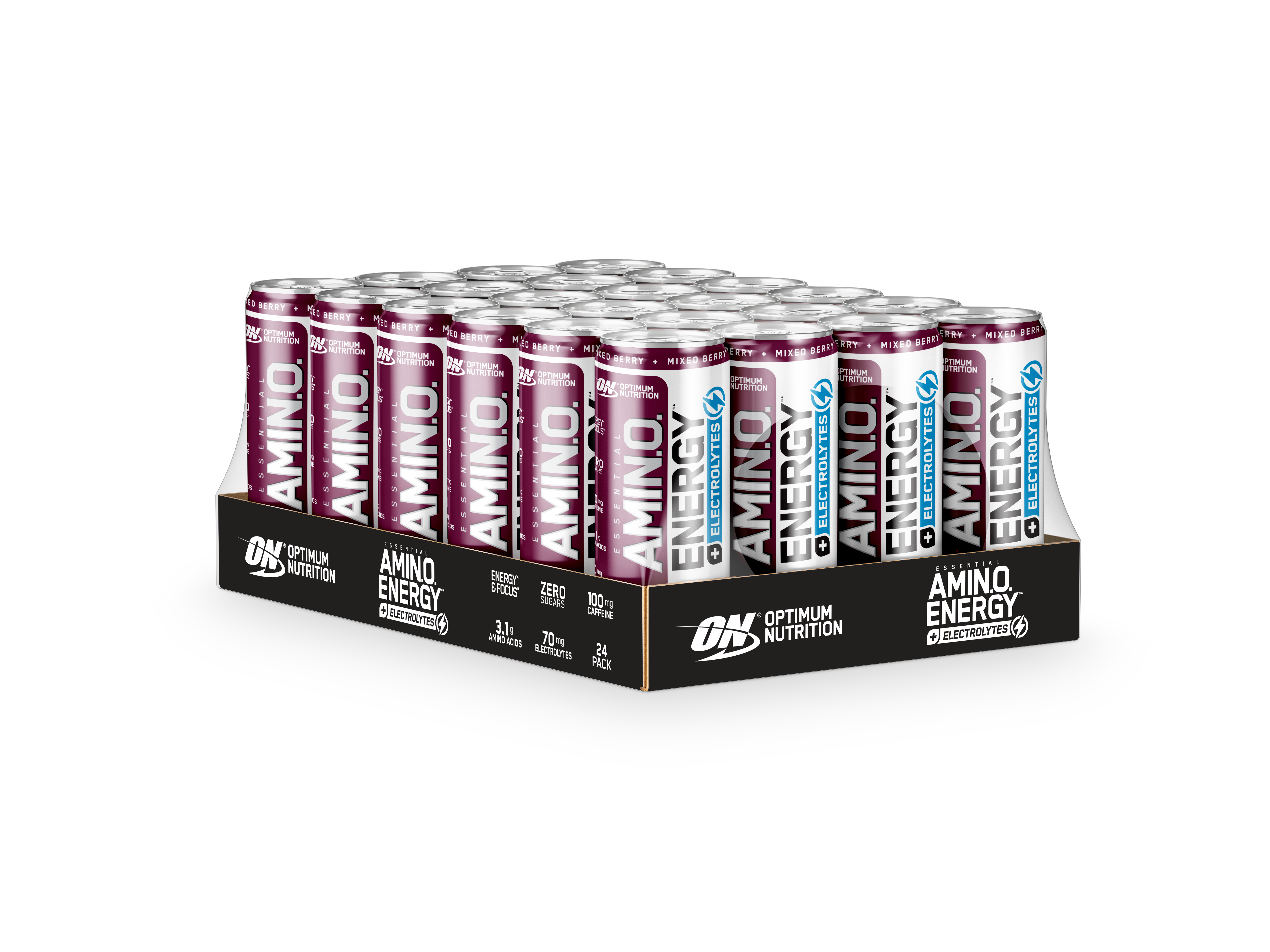 ESSENTIAL AMIN.O. ENERGY + ELECTROLYTES - Optimum Nutrition - Mix Berry - 24 Stuks (250 Ml)