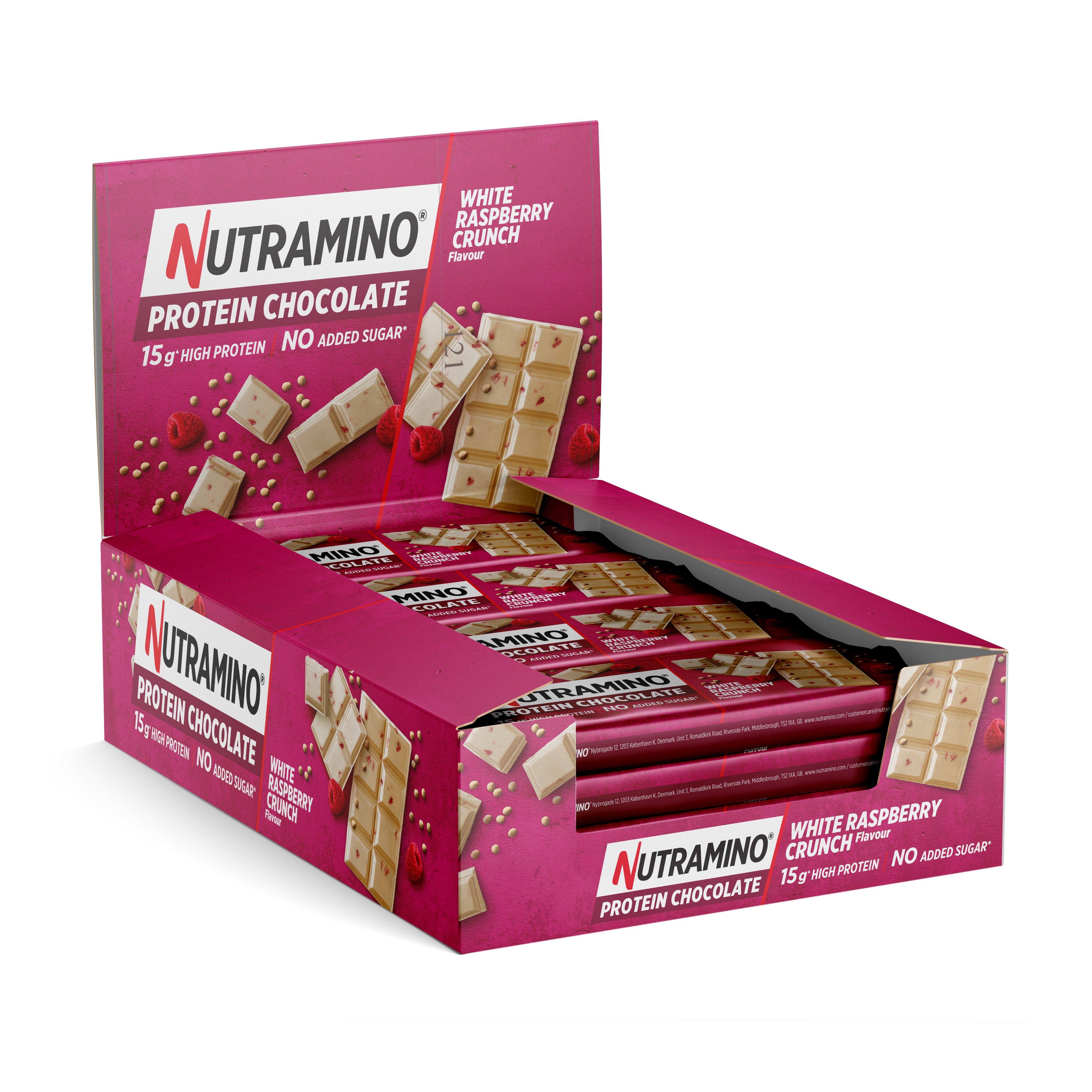 Filled Protein Bars | Nutramino | Croquant de Framboise Blanche (DDM 22-5-2025) | 800 grammes (16 barres)