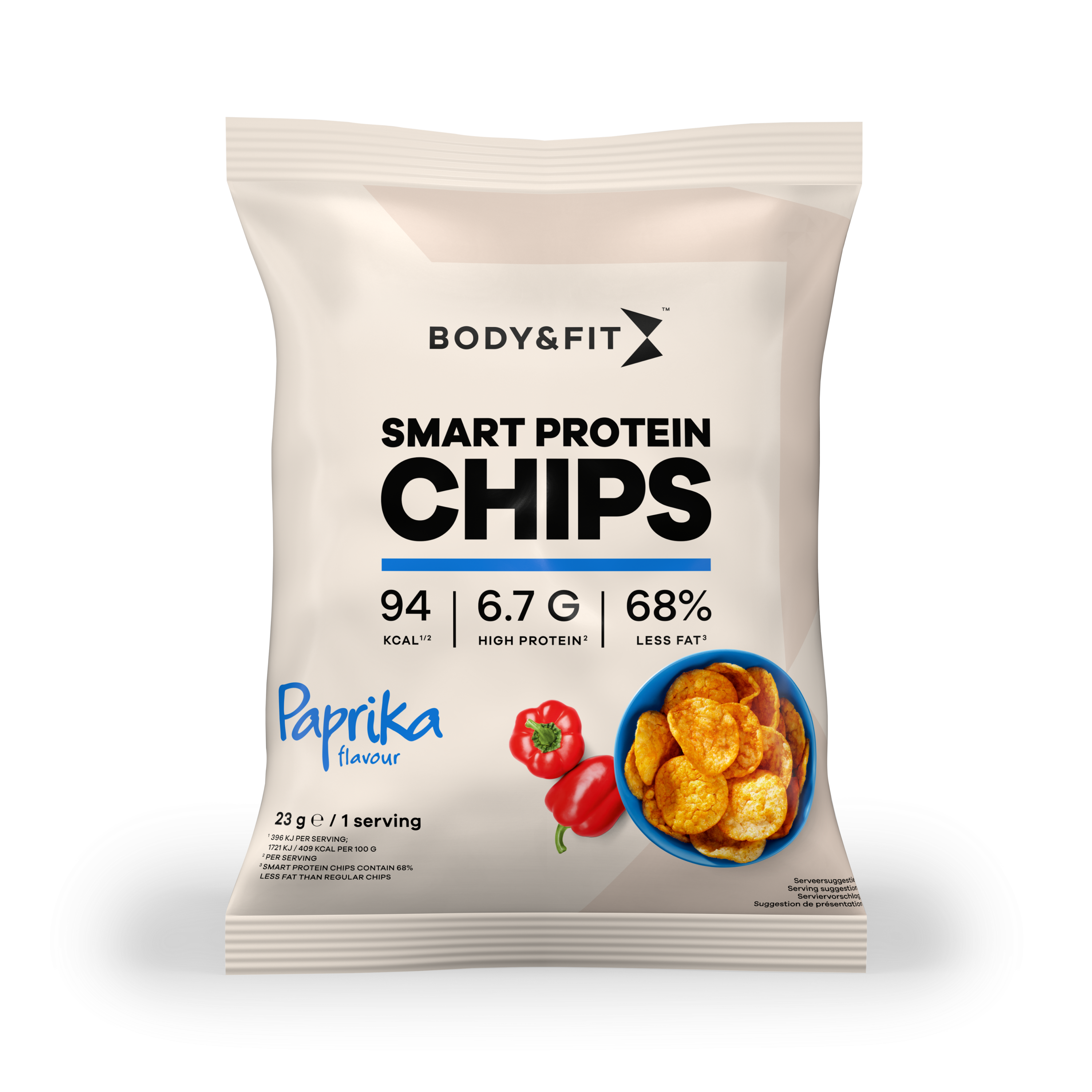 Body & Fit Smart Chips - Proteïne Chips - Minder vet & koolhydraten - Eiwitrijk - 1 box (12 zakjes) - Paprika
