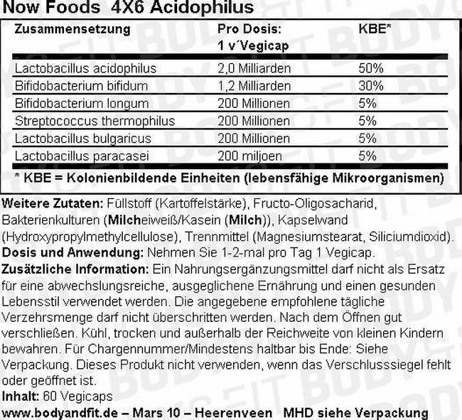 4X6 Acidophilus Nutritional Information 1
