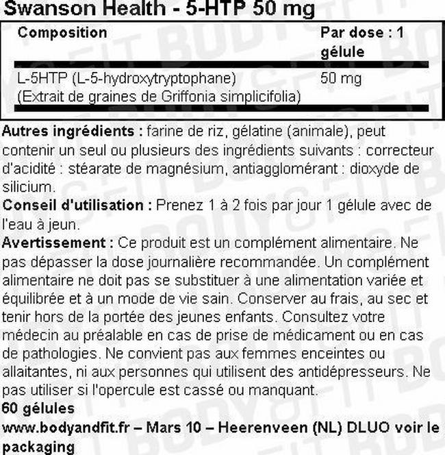 Gélules 5 HTP 50mg Nutritional Information 1