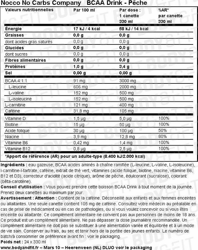 Nocco BCAA Drink Nutritional Information 1