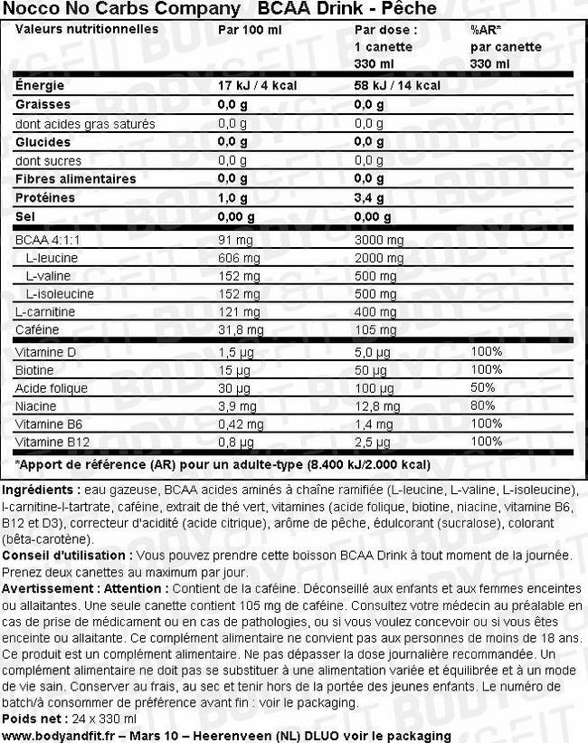 Nocco BCAA Drink Nutritional Information 1