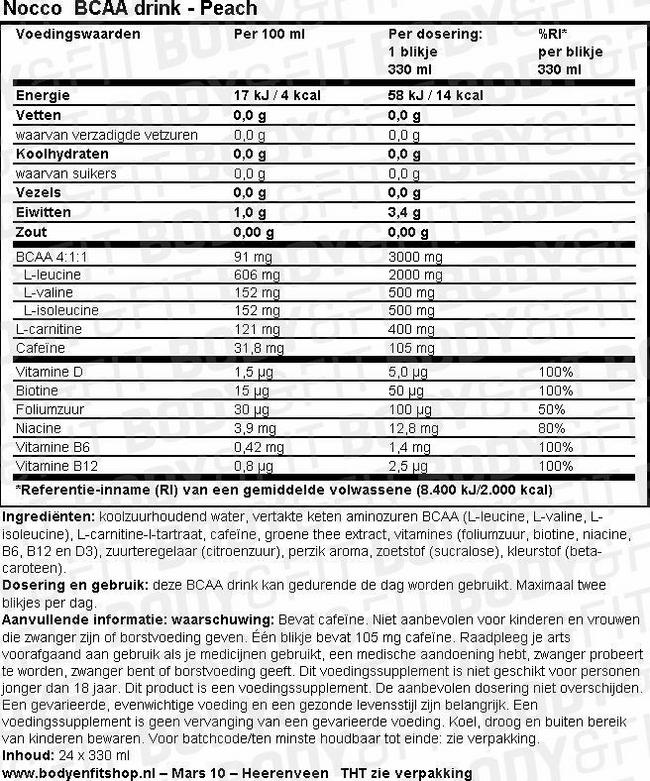 Nocco BCAA Drink Nutritional Information 1