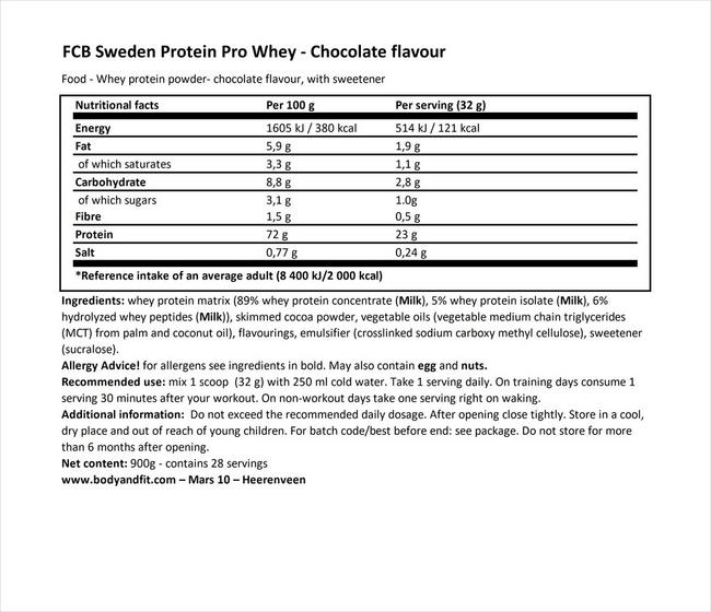 100% Whey Protein Nutritional Information 1