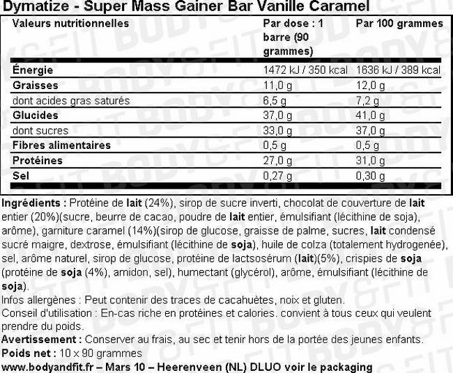 Barre Super Mass Gainer Nutritional Information 1