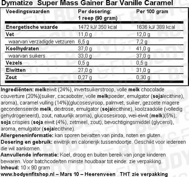 Super Mass Gainer Bar Nutritional Information 1