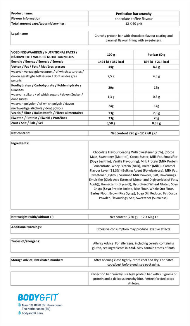Perfection Bar Crunchy Nutritional Information 1