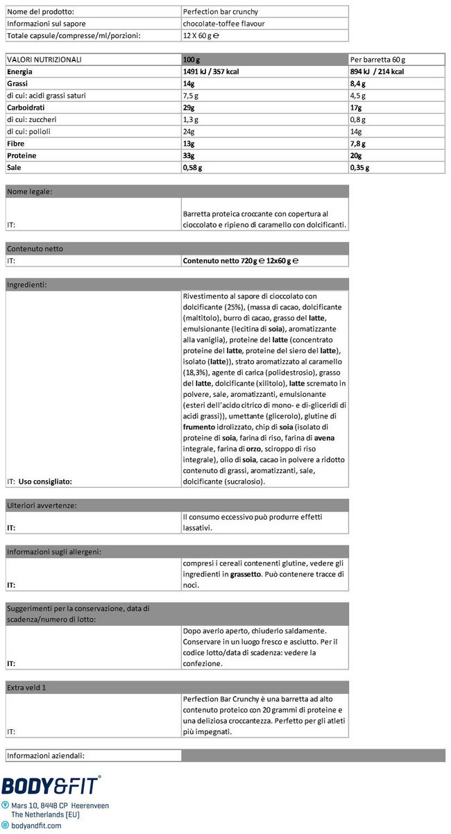 Perfection Bar Crunchy Nutritional Information 1