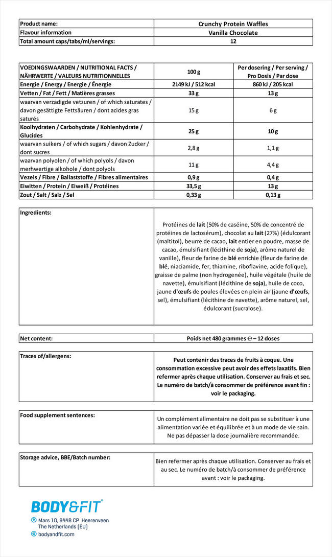 Gaufrettes protéinées croquantes Protein Wafers Crunchy Nutritional Information 1