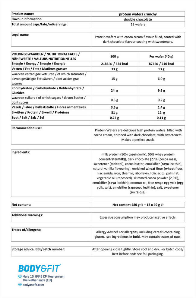 プロテインウエハース クランチー Nutritional Information 1