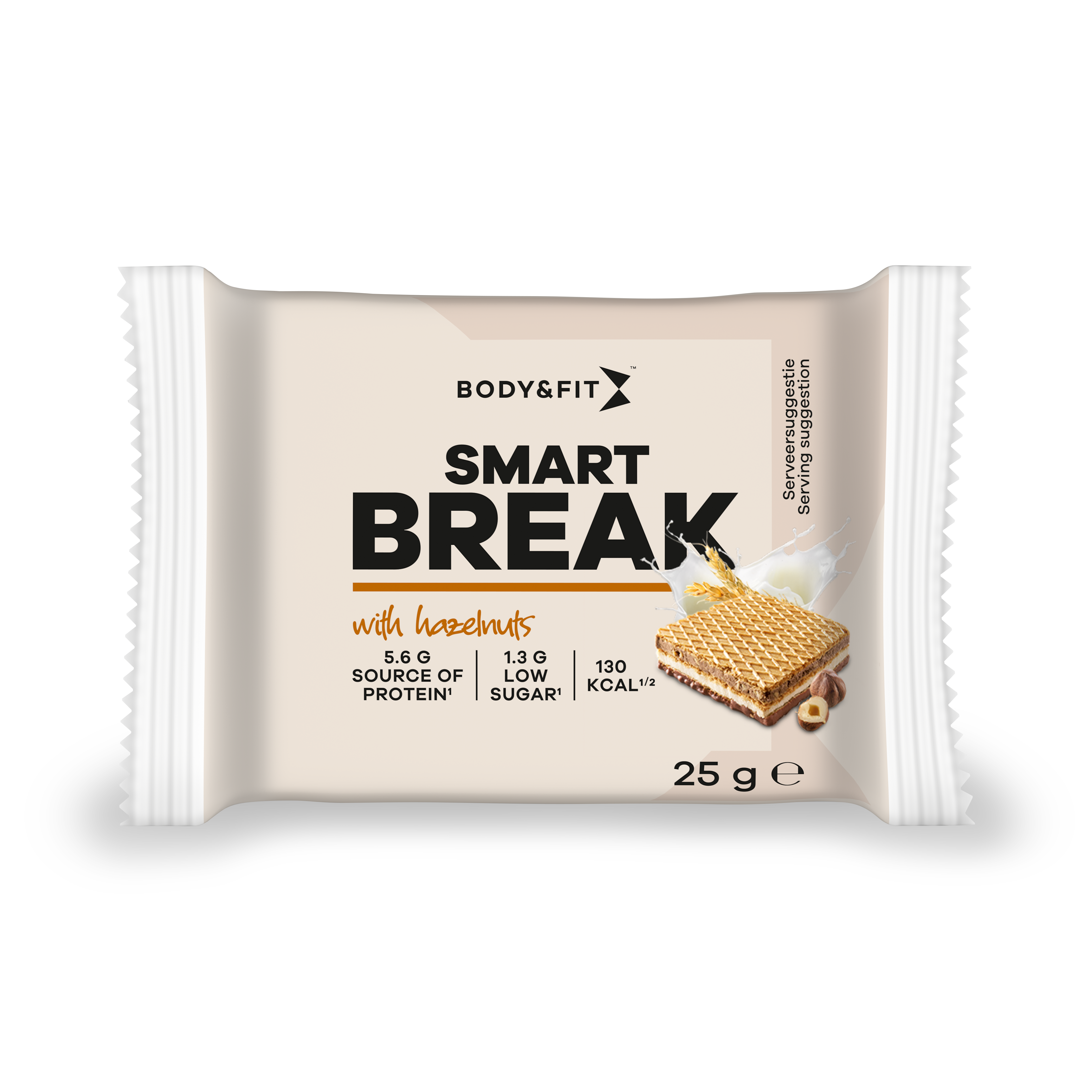 Body & Fit Smart Break - Chocolade Hazelnootwafel - Suikerarm Tussendoortje - 5 stuks (125 gram)
