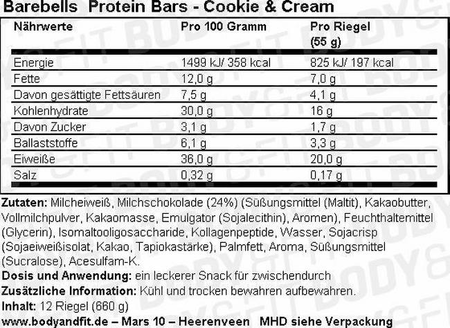 Barebells Protein Bars Nutritional Information 1
