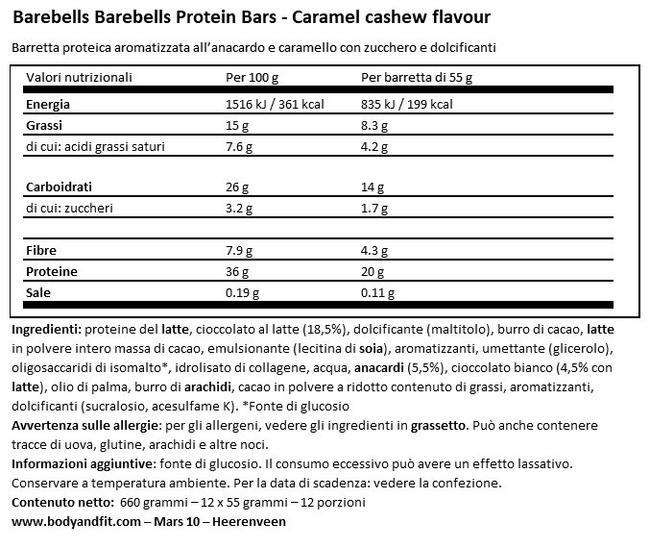 Barrette Proteiche - Barebells Nutritional Information 1