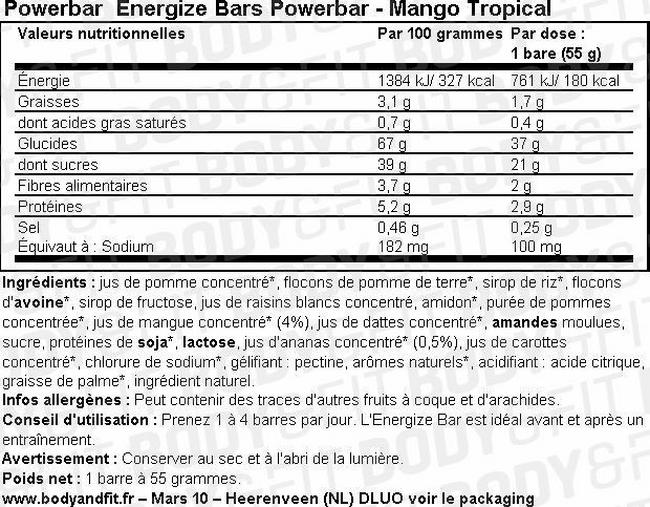 Barre Energize Bar Nutritional Information 1
