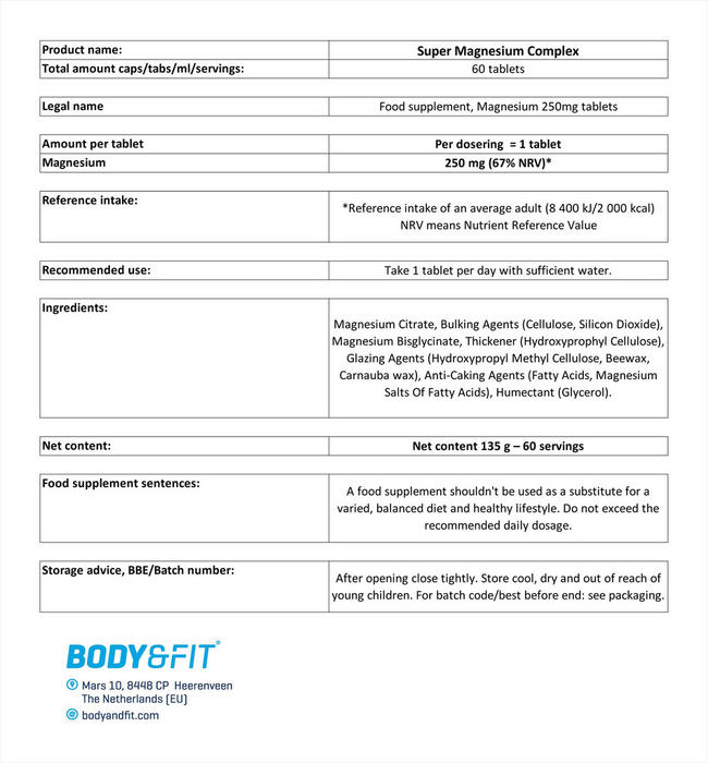 Super Magnesium Complex Nutritional Information 1