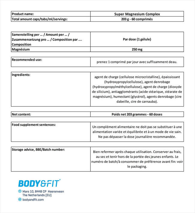 Super Magnesium Complex Nutritional Information 1