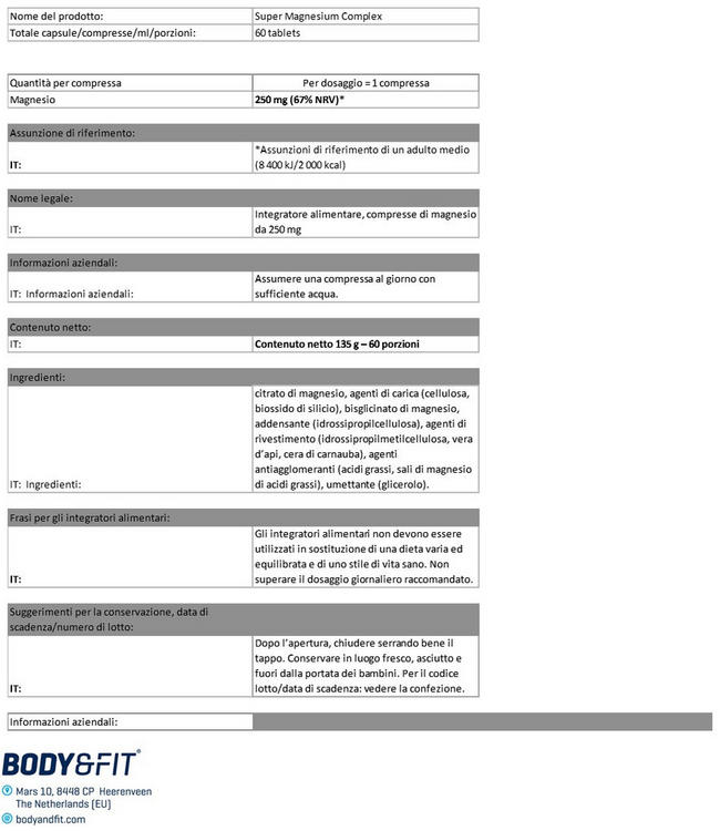 Super Magnesium Complex Nutritional Information 1