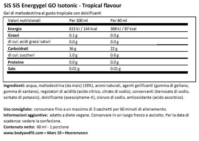 GO Energy Gel Isotonic Nutritional Information 1