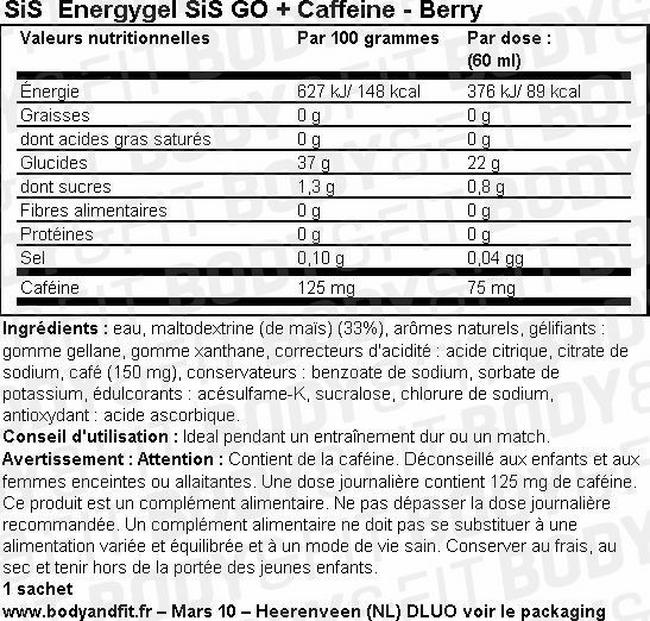 Gel énergétique GO Energy Gel + Caffeine Nutritional Information 1