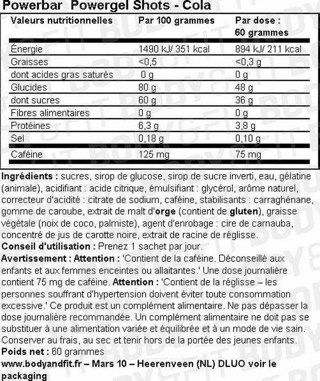 Gommes riches en glucides PowerGel Shots Nutritional Information 1