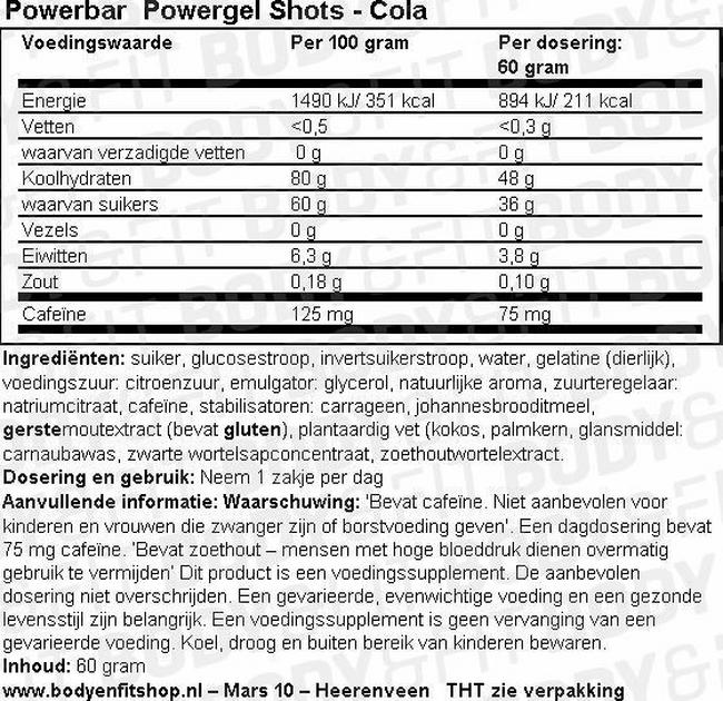 Powergel Shots Nutritional Information 1