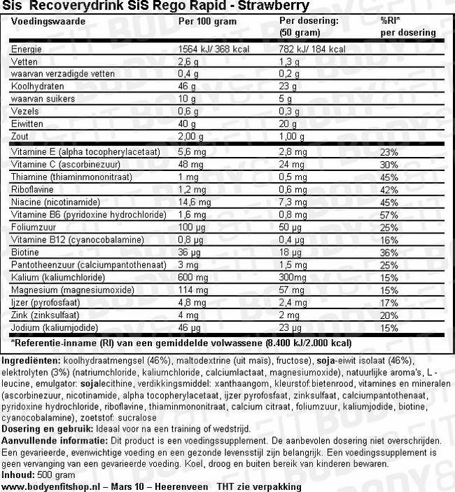 SiS Recoverydrink Rego Rapid Nutritional Information 1