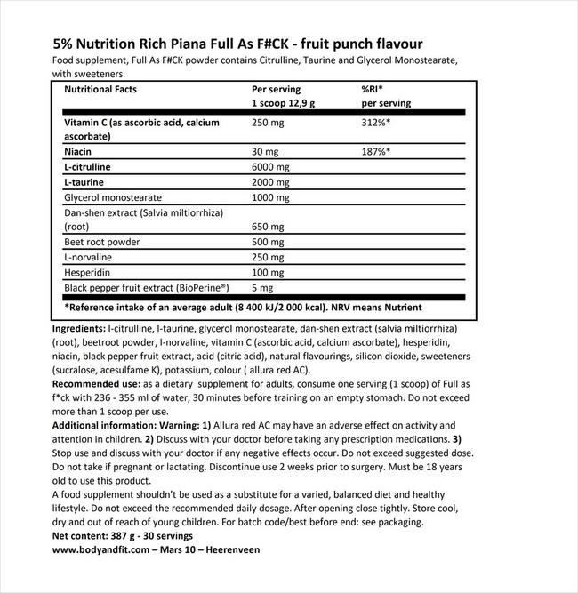 Full as F~CK Nutritional Information 1