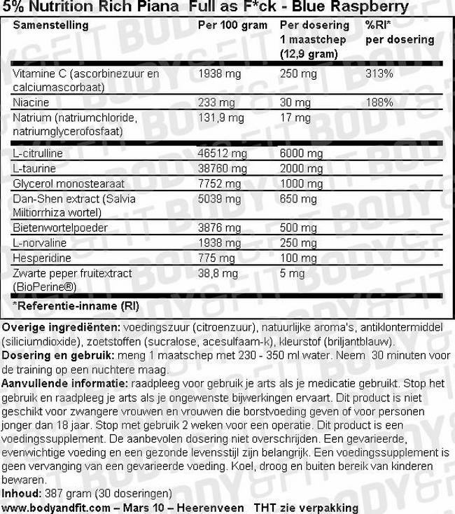 Full As F#CK Nutritional Information 1