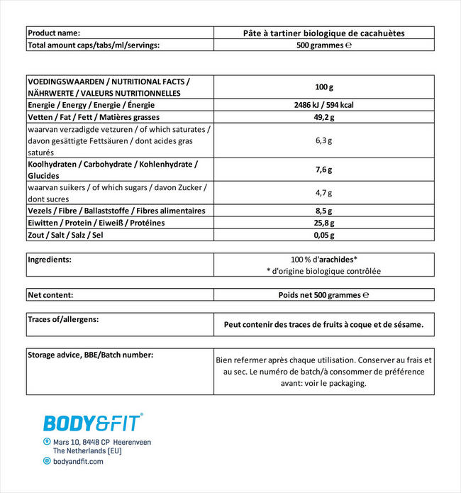 Beurre de cacahuètes biologique Nutritional Information 1