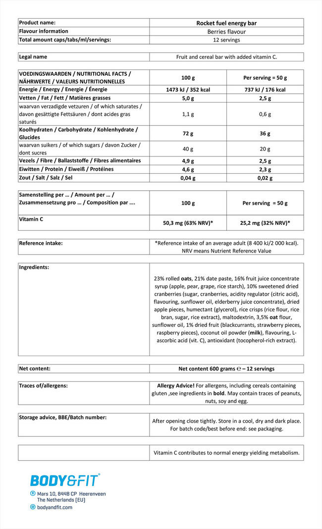 Rocket Fuel Energy Bar Nutritional Information 1