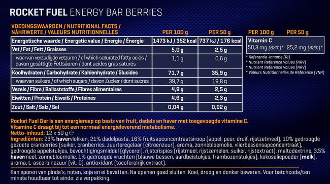 Bar énergétique Rocket Fuel Energy Bar Nutritional Information 1
