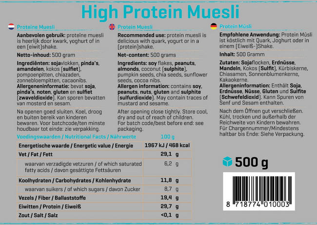 High Protein Müsli (reduced carb) Nutritional Information 1