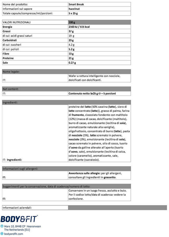 Smart Break Nutritional Information 1