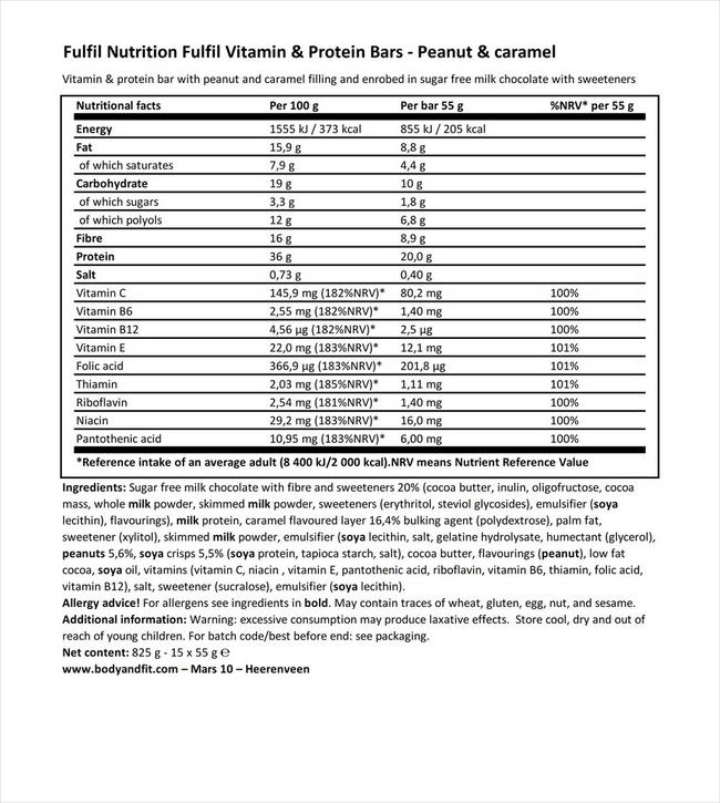 Vitamin & Protein Bar Nutritional Information 1