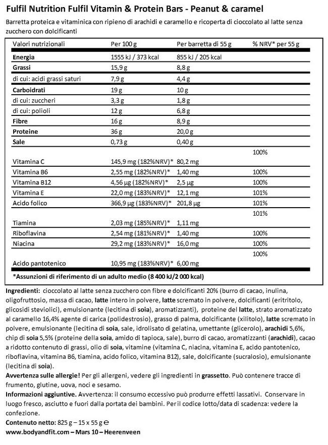 Vitamin & Protein Bar Nutritional Information 1