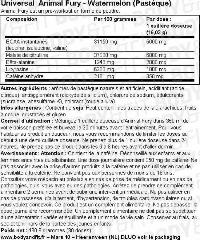 Animal Fury Nutritional Information 1