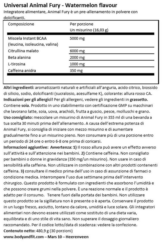 Animal Fury Nutritional Information 1