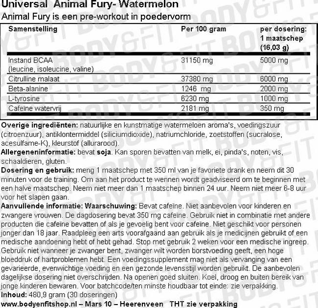 Animal Fury Nutritional Information 1