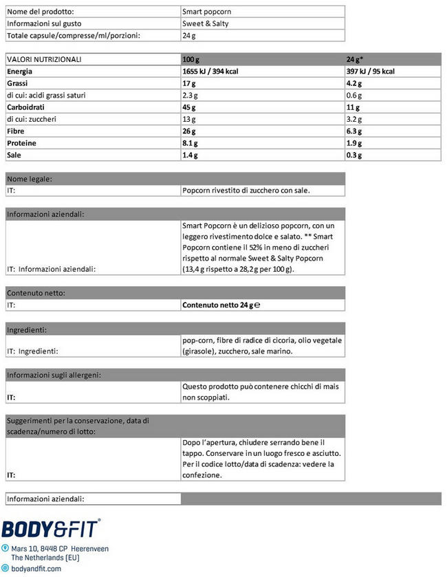Smart Popcorn Nutritional Information 1