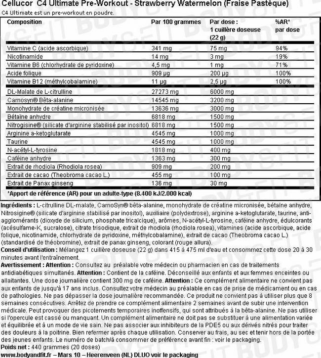 C4 Ultimate Pre-Workout Nutritional Information 1